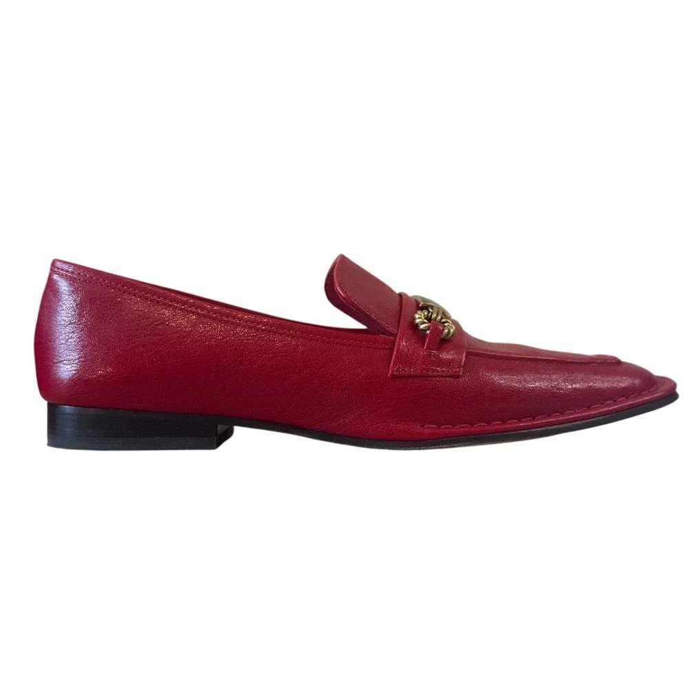 Tory Burch Perrine Loafers Tory Red Leather Square Toe Flats Size 8